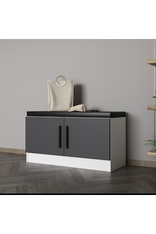 Minar Kale Ayakkabılık Minderli Beyaz Antrasit