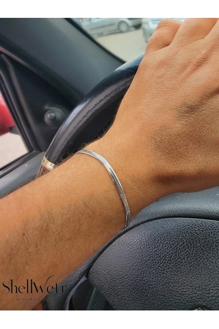 Ely İtalyan Zincir Bileklik Sevgililer Günü , Babaya Eşe Verilecek En Güzel Gümüş Hediyesi Gri