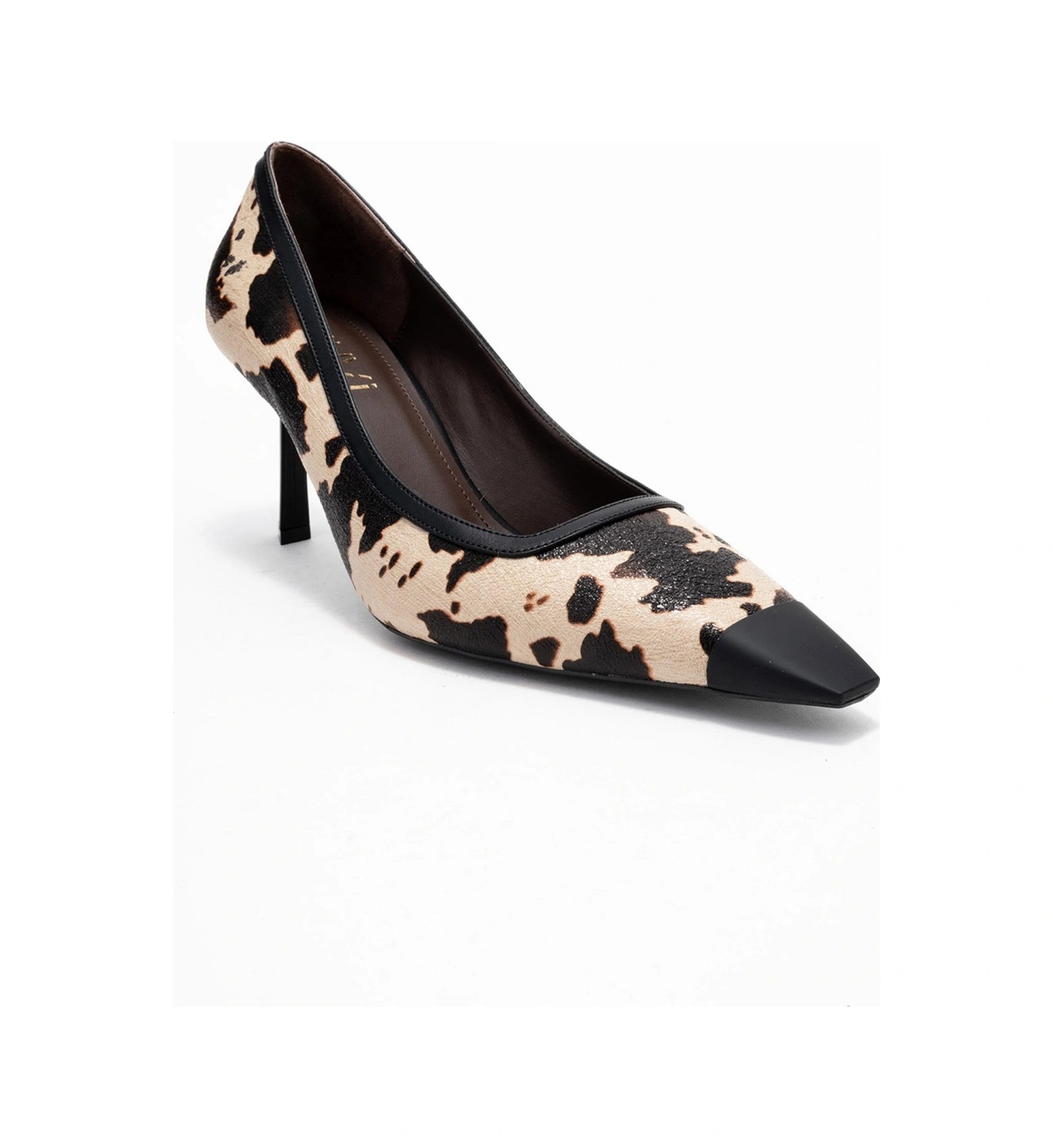 Rona Siyah Bej Desenli Mat Burunlu Kadın Topuklu Ayakkabı Bej