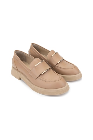 Tamer Tanca Kadın Hakiki Deri Bej Loafer Ayakkabı 1066 2305 Bn Ayk Sk24-25 Nude Dr Nude