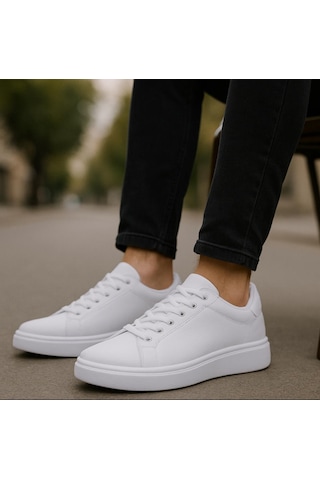 Erkek Beyaz Tabanlı Bağcıklı Spor Sneaker Ayakkabı -639 Beyaz