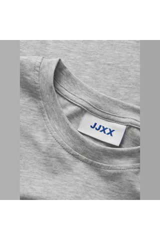 Jack & Jones Kadin Loose Fit Bisiklet Yaka Crop Tisört - Andrea - 12297396 Gri Melanj