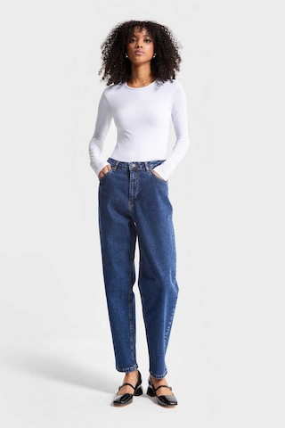 Mavi Likralı Kumaş Mom Fit Denim Pantolon Mavi