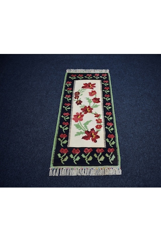 Zehra Abla Halı Yeni El Dokuma Otantik Güllü Çiçekli Karabağ Yolluk Yün Kilim 7183 Çok Renkli