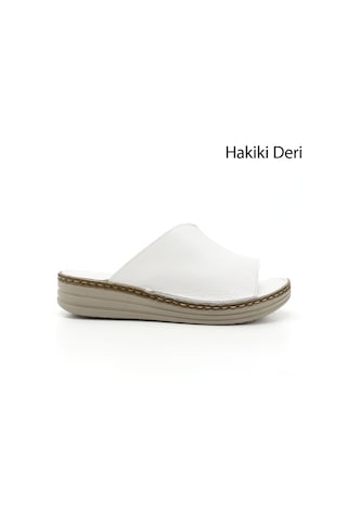 Gönderi R Beyaz Dolgu Topuk Hakiki Deri Comfort Terlik Bej - Beyaz - Kırmızı