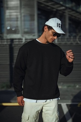 Mbb E-ticaret Erkek Pamuklu Bisiklet Yaka 3 İplik Basic Sweatshirt - Siyah
