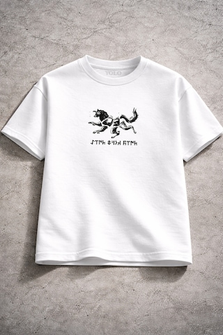 Yolo Street %100 Pamuk 250 Gsm Oversize Beyaz Tişört Kurt Desenli Kurt-türk-töre Yazılı Beyaz