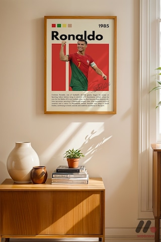Ronaldo Futbol Posteri, Ahşap Çerçeveli Duvar Tablosu - Spor Severlere Hediye