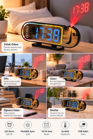 Şık Tasarımlı Led Masa Saati Dijital Ekran Alarm 12 24 Saat Ve Sıcaklık Göstergeli Belirtilmemiş