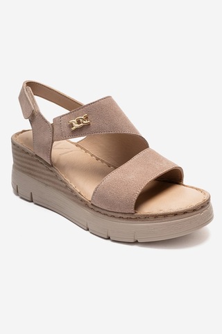 Luvishoes Sophıe Bej Süet Hakiki Deri Kadın Dolgu Topuklu Sandalet Bej