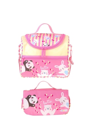 Kaukko Kids Kız Çocuk Hello Baskılı Sarı - Pembe Thermo Beslenme Çantası Ve Kalemlik Seti - Setkk-l5309