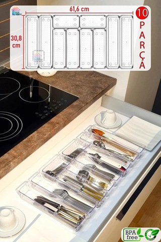 10'lu Set Modüler Çekmece Içi Düzenleyici Modüler Kaşıklık Mutfak Organizer Ekru 35 X 65 Diğer