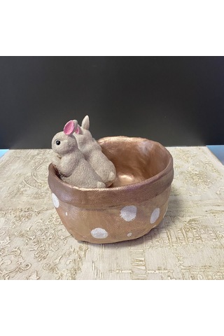 2 Tavşanlı Dekoratif Saksı Tabak