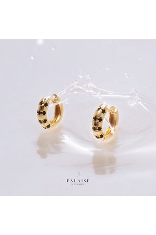 Siyah Detaylı Halka Küpe 12mm Siyah