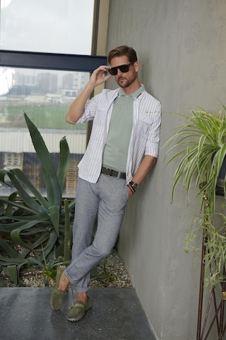 Erkek Gri Çizgili Chino Keten Karışımlı Pantolon Slim Fit Ncs Jeans 2252 Gri