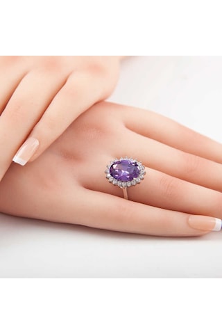 Gümüş Mor Taşlı Oval Kadın Yüzük