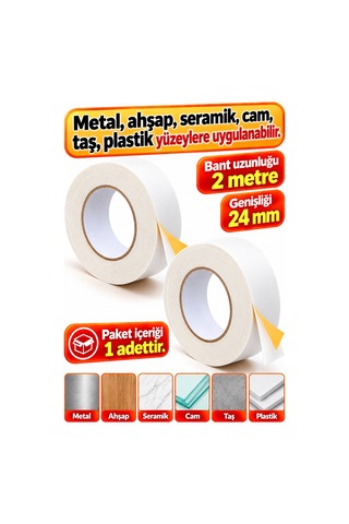 Güçlü Çift Taraflı Köpük Bant 24mm X 2 Metre Montaj Bandı Yapışkanlı Bant