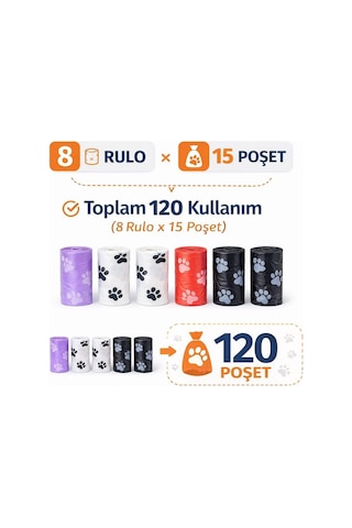 8 Adet Evcil Hayvan Kaka Poşeti Rulosu,dayanıklı, Sızdırmaz, Kolay Koparılabilir Köpek Dışkı Toplama Poşeti,hijyenik Kullanım, Kalın Malzeme, Kokuyu Hapseder Mor, Beyaz, Siyah, Kırmızı