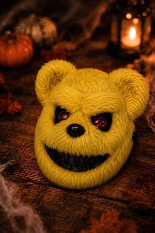 Sarı Tüylü Korku Ayı Maskesi Halloween Cadılar Bayramı Tam Yüz Kostüm Maskesi Tüm Yaşlar