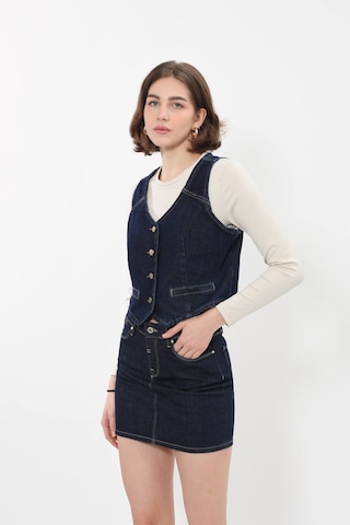 Banny Jeans Kadın V Yaka Düğmeli %100 Pamuk Jean Yelek Lacıvert