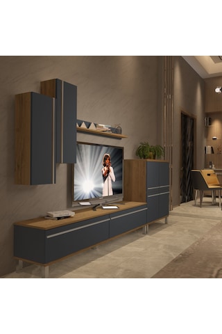 Decoraktiv Eko 6 Mdf Std Krom Ayaklı Tv Ünitesi Tv Sehpası Pera - Antrasit