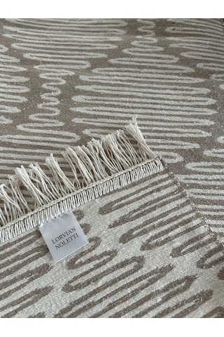 Minimal Bej Modern Desen Çift Taraflı Makinede Yıkanabilir Ev İçi & Dış Mekan Uyumlu Kilim Renkli