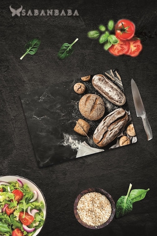 Buğdaylı Ekmek Cam Kesme Tahtası - Cam Kesme Tablası 30 Cm X 4