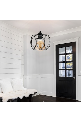 Evo Otantik Siyah Metal Avize Hol Giriş Sarkıt Siyah