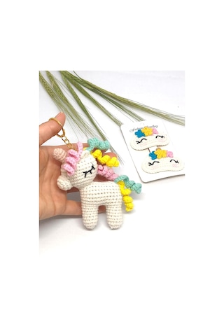 Amigurumi Unicorn Anahtarlık Ve Saç Tokası Seti