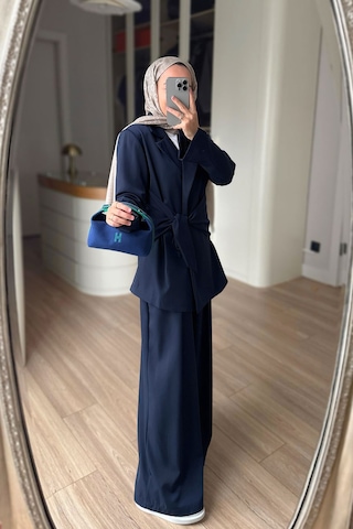 Ka Hijab Yandan Bağlamalı Ceket Takım - Lacivert