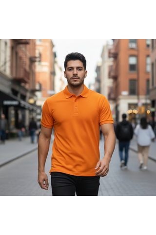 Bite Nose Renk Seçenekli Erkek Polo Yaka Tişört Günlük & Şık Pamuklu Slim Fit Turuncu