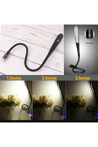 Usb Girişli 14 Ledli 3 Kademeli Dokunmatik Masa/kitap Okuma Lambası Ledi Siyah Beyaz