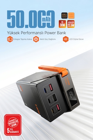 50000mah Powerbank 30 Pd 22.5 Qc/scp Hızlı Şarj Dijital Göstergeli Taşınabilir Şarj Cihazı