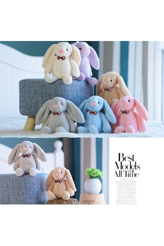 Uyku Arkadaşım Papyonlu Uzun Kulak Bunny Peluş Tavşan 65 Cm Mavi