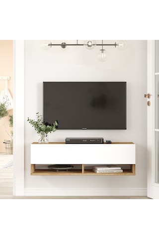 Aven Tv Ünitesi Tv Sehpası Raflı Kapaklı 100cm Çam-beyaz Ave13-aw Beyaz