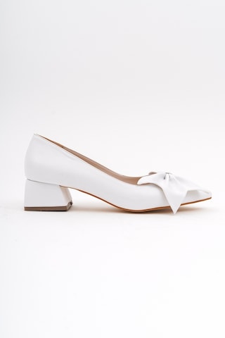 Camila Beyaz Fiyonklu 4cm Sivri Burun Topuklu Ayakkabı Beyaz