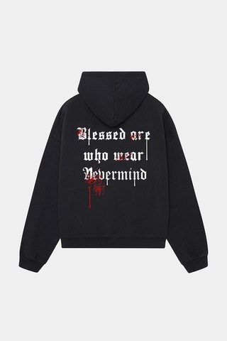 Unisex Oversize Hoodie - Blessed Are Who Wear Tasarım Sweatshirt Siyah