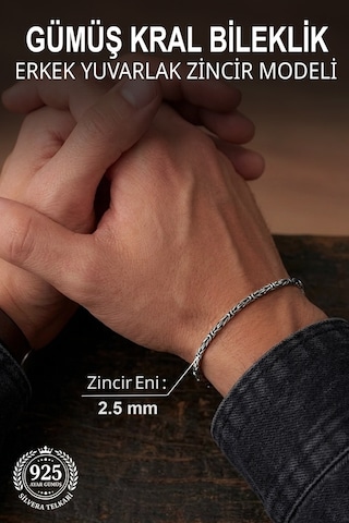 925 Ayar Gümüş Erkek Bileklik 2.5 Mm Yuvarlak Zincir Kral Bileklik St426 98155119