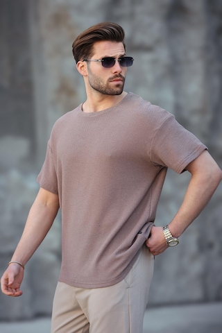 Madmext Kahverengi Bisiklet Yaka Oversize Erkek T-shirt E7134 Kahverengi