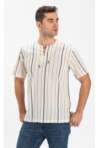 Eliş Şile Bezi Büyük Beden Kısa Kol Şile Bezi Zımbalı Erkek Yazlık Tshirt Ekru Gri Çizgili 3028 Ekru Gri Çizgili Ekru - Gri