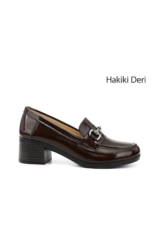 Gönderi(R) Gönderi R Kadın Kahve Rugan Kısa Kalın Topuklu Hakiki Deri Ayakkabı Ddza55945536 Kahve