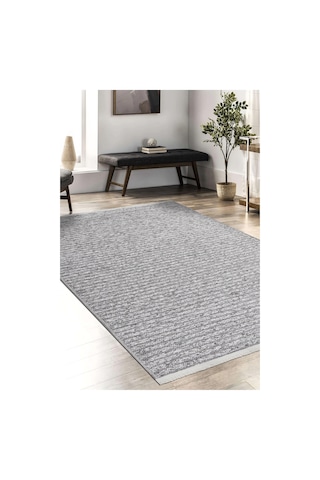 Lidya Bukle Gri Çizgili Halı Kaydırmaz, Kadife Hissi, Kolay Temizlik, Antibakteriyel, Modern Gri