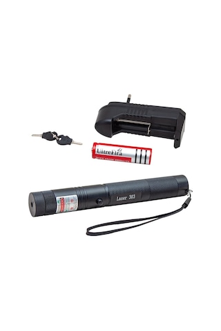 Yeşil Lazer Şarjlı 5000mw 532nm 8km Menzil Kilitli Anahtarlı 4800mah Şarjlı Pil Green Laser Pointer Siyah