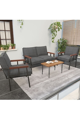 Modern Serisi Balkon, Bahçe, Cafe - Metal Kanepe Koltuk Takımı - 2+1+1 - Koyu Gri Koyu Gri
