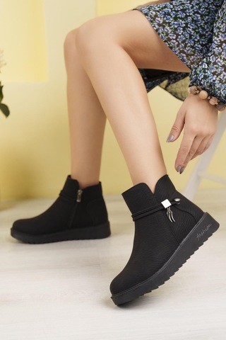 Nesil Shoes Dvm 1001 Siyah Capi Kadın Fermuarlı Kışlık Bot SİYAH CAPİTAL