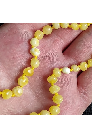 Sertifikalı Süt Rengi 35 cm Kız Erkek Bebek Diş Kolyesi Mavi