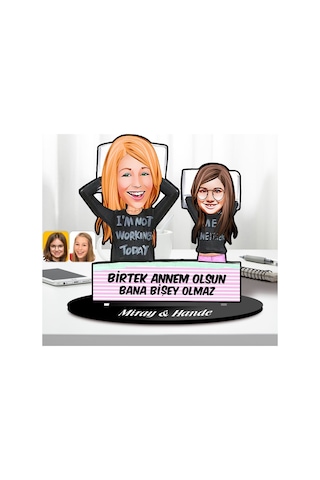 Bk Gift Kişiye Özel Anne-kız Karikatürlü Ahşap Biblo-1, Anneye Hediye, Anneler Günü Hediyeleri Kobitmeyencom30611 Bk