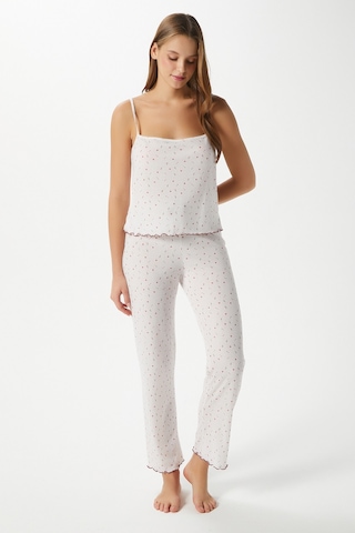 Ritnice Kadın June Askılı Ekru Minik Çiçekli Alt Üst Pijama Takımı
