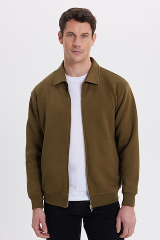 Tudors Unisex Relax Fit Rahat Kesim Pamuklu İçi Polarlı Fermuarlı Yeşil Polo Yaka Flato Cepli Sweatshirt Hırka-41976 Yeşil