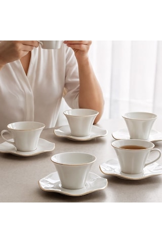 Güral Porselen Nesrin Çay Fincan Takımı 12 Parça Beyaz